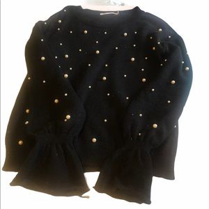 Ellison Beaded Black Scoop Neck Long Sleev…